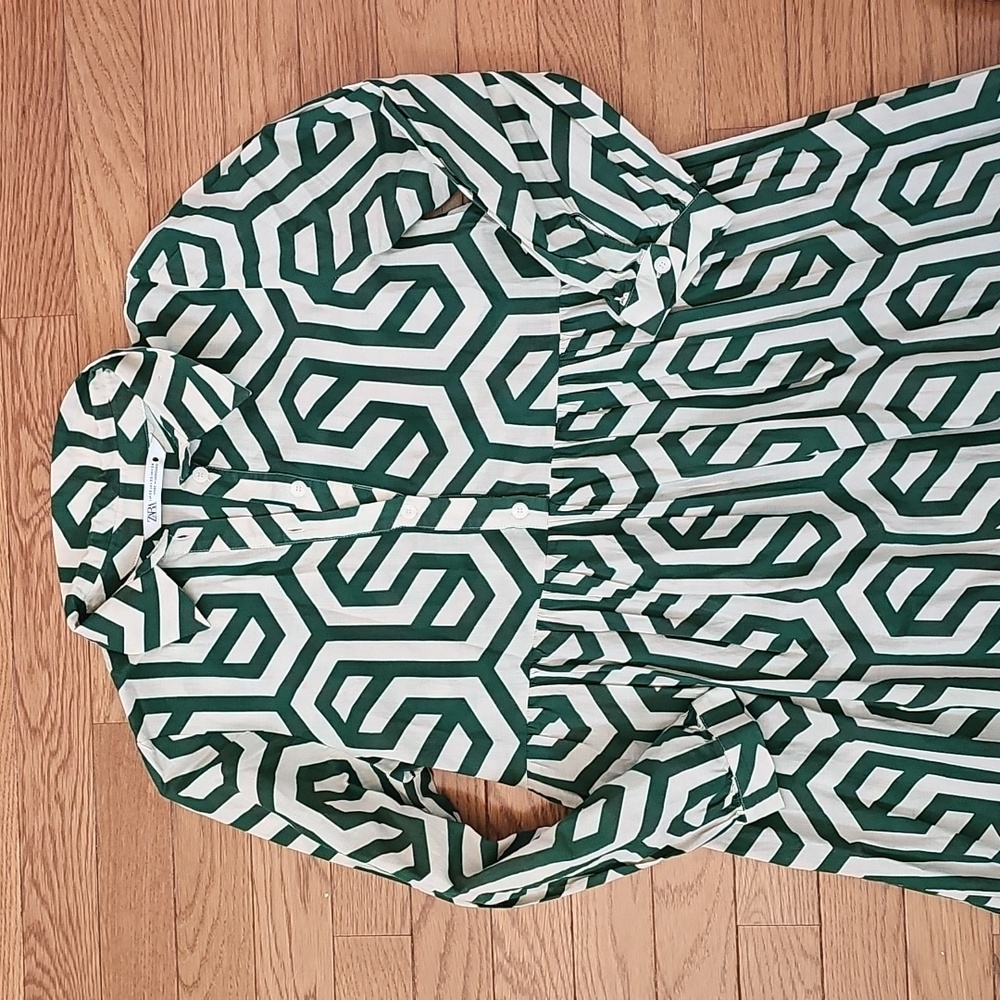 SALE! Zara The Karen Tiered Popover Dress In Geometric Print - Picture 4 of 9